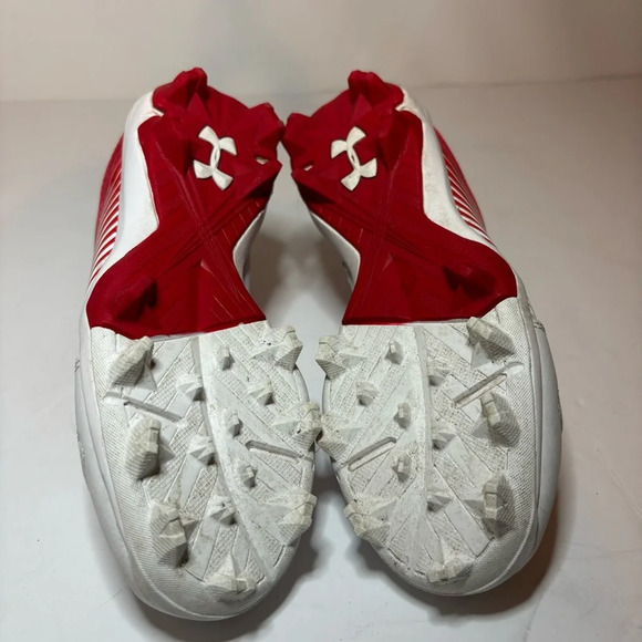 Boys Red & White Under Armour Leadoff Low Rm Jr Shoes Cleats 1 Y Baseball - Picture 8 of 9